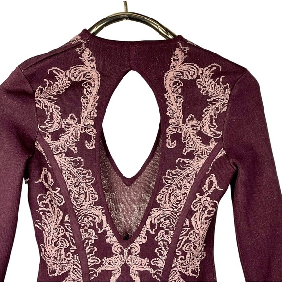 WOW WORLD OF WOMEN FLORAL METALLIC CHERRY CUTOUT LONG SLEEVE BODYCON DRESS - Picture 11 of 16